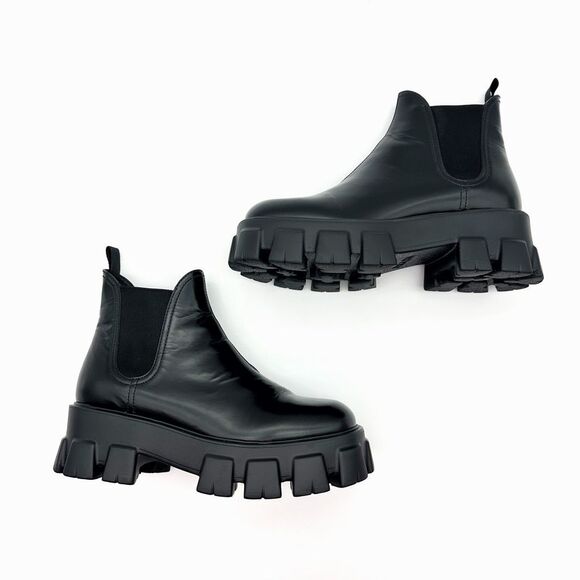 PRADA Black Leather Monolith Chelsea Boots 40 US 10 Chunky Platform - Picture 10 of 15
